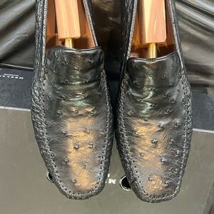 Mezlan Men’s Black Ostrich Loafers.